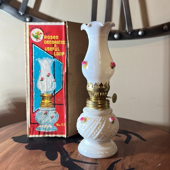 Accents Vintage Milkglass Kerosene Lamp Made In Hong Kong In Original